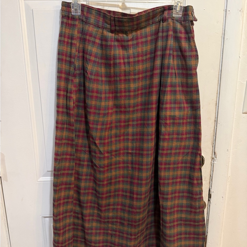 Woolrich Plaid Maxi Skirt in Olive Green & Burgundy